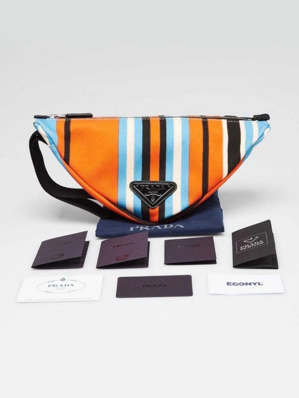 Prada Orange/Blue Striped Canvas Triangle Wristlet Clutch Bag 2NE053 - Picture 11 of 11